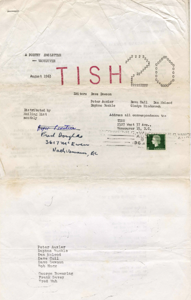 A long, yellowing peice of paper with the title "TISH" printed at the top.