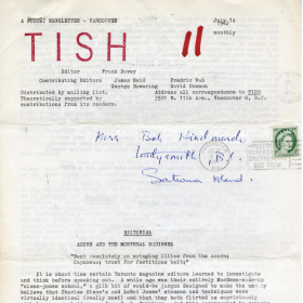 A yellowing peice of paper with the title "TISH" printed at the top.