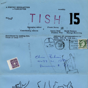 A long, blue peice of paper with the title "TISH" printed at the top.